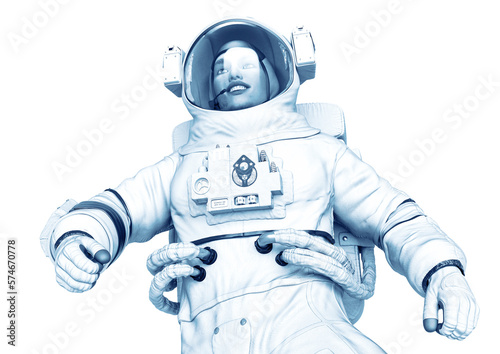 astronaut float close up pose in a white background