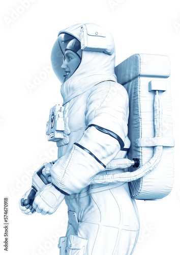 astronaut space side view close up in a white background