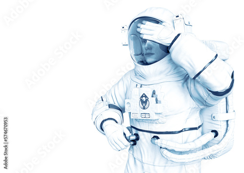 astronaut blinded in a white background close up