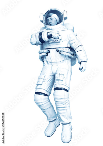 astronaut checking the air pose in a white background
