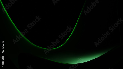 Illustration of a beautiful abstract dark green curved flowing geometrical shape isolated over a black background - 3D illustration, rendering