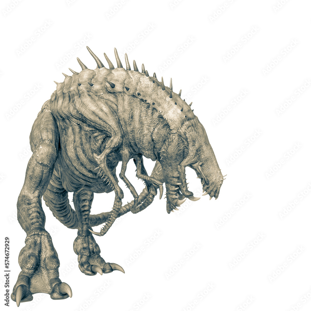 Fototapeta premium alien animal is looking down in a white background