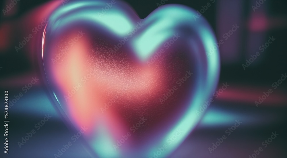 Heart abstract lo-fi gradient background. Psychic Waves and digital noise. Nostalgia, vintage, retro, 70s, 80s style. Synthwave. Wallpaper, template. Colorful, blurry pastel colors. Generative AI.