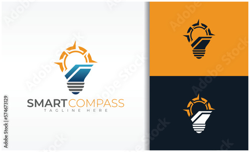 Smart compas creative idea logo with bulb and compass symbol