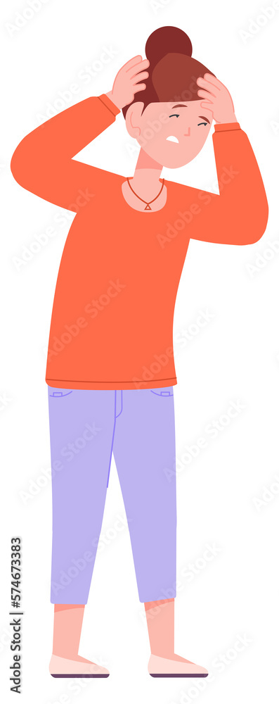 Obraz premium Girl with migraine. Kid headache symptom. Sick child