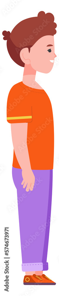 Standing boy side view. Cartoon kid pose Standing boy side view. Cartoon kid pose
