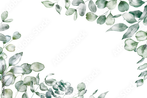Watercolor floral illustration – Eucalyptus frame, greenery, herbal, botany plant for wedding design