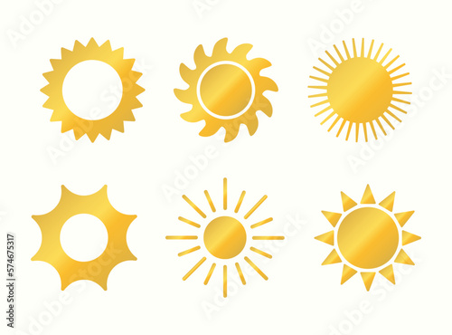 Set of sun, sunset. Icons isolated. Gold, golden.Vector illustration summer