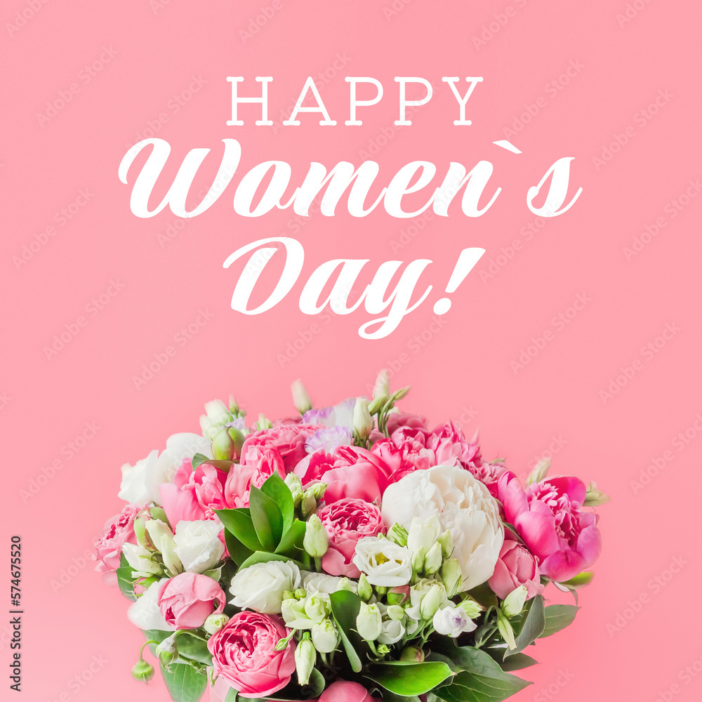 Happy international women's day greeting card with a bouquet of flowers - obrazy, fototapety, plakaty 