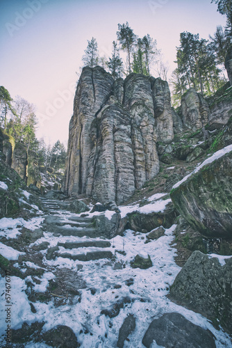 Sandstone rock formations at Prachov rocks in Cesky Raj region, Czech Republic