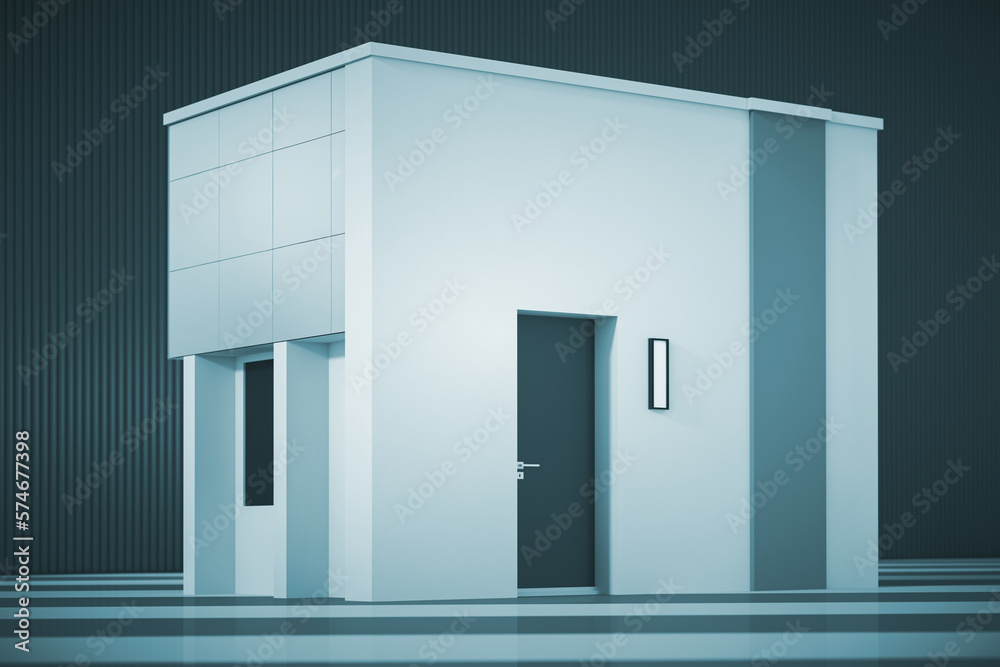 Minimalism Style Architectural Abstract Modern Business Building Exterior in Blue Key Light. 3d Rendering