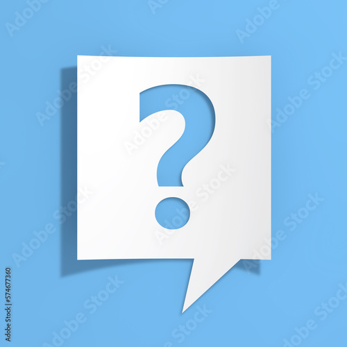 FAQ, Information, Question Mark on Cutout White Paper Speech Bubble. 3d Rendering