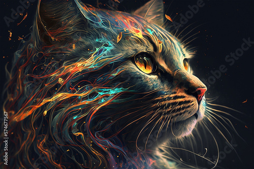 Abstract cat portrait close-up in dark background wallpaper isolated 3d render made by generative ai
