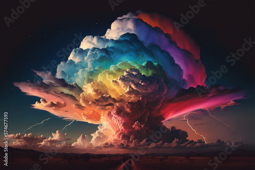 Colorful clouds abstract storm and colorful explosion in desert landscape made by generative ai 