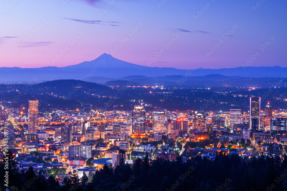 Portland, Oregon, USA Skyline with Mt. Hood in the Distance