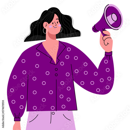 Ilustraci√≥n vectorial de una mujer sujetando un meg√°fono en el D√≠a Internacional de la Mujer el 8 de Marzo