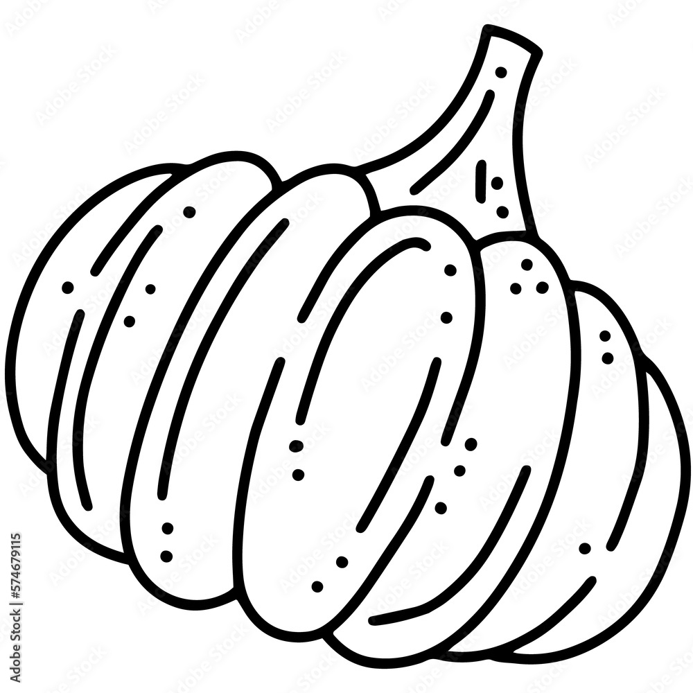 Pumpkin, autumn vegetable harvest, linear vector icon in doodle style