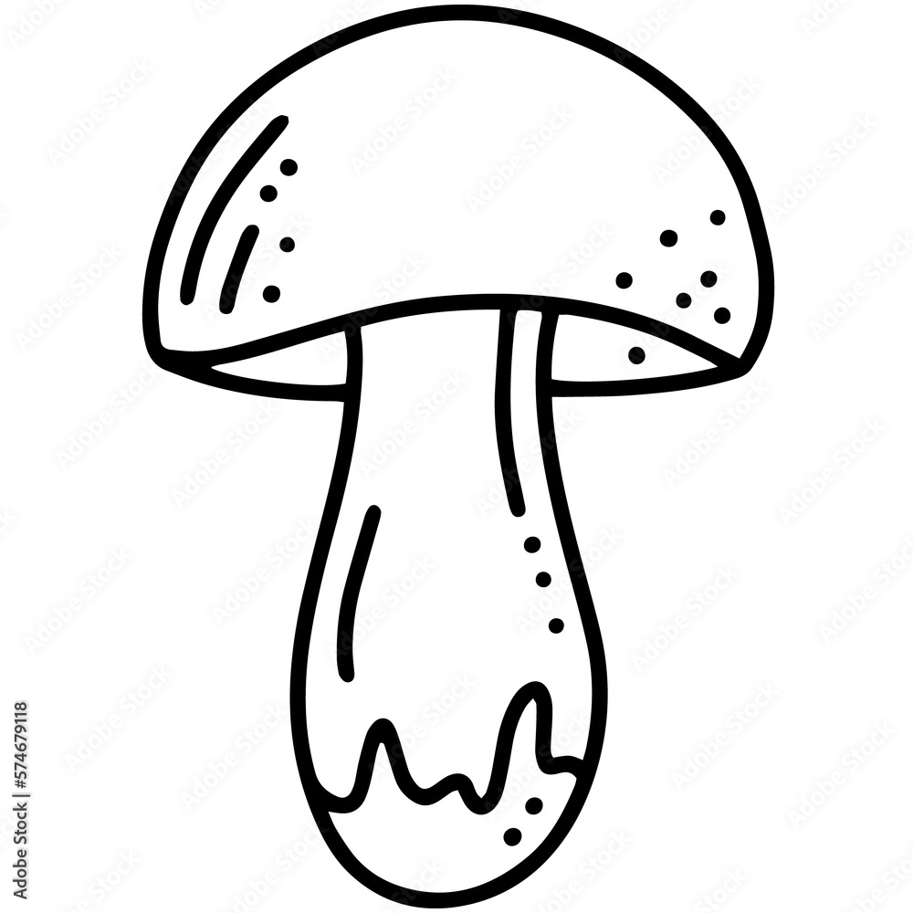 Forest edible mushroom linear cartoon vector icon in doodle style Forest edible mushroom linear cartoon vector icon in doodle style