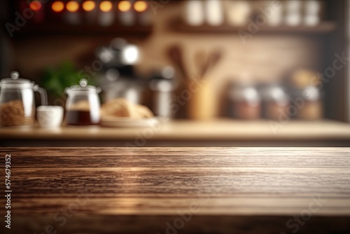 Wooden table for product display with bokeh background, Generative Ai