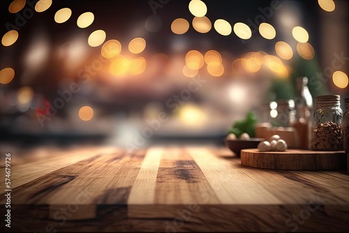 Wooden table for product display with bokeh background  Generative Ai