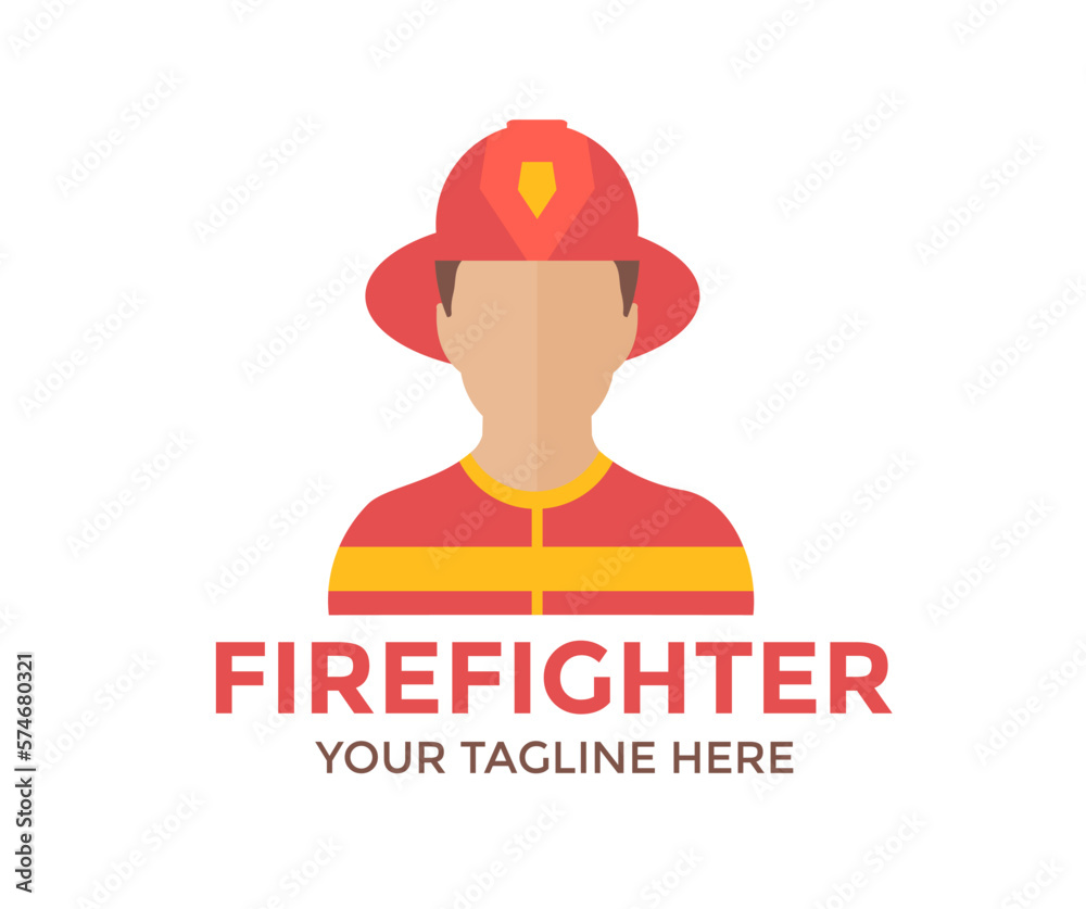 Hard-working professional Firefighter portrait on duty logo design. Person Profile, Avatar Symbol, Male people icon. Male professional firefighter worker vector design and illustration.

