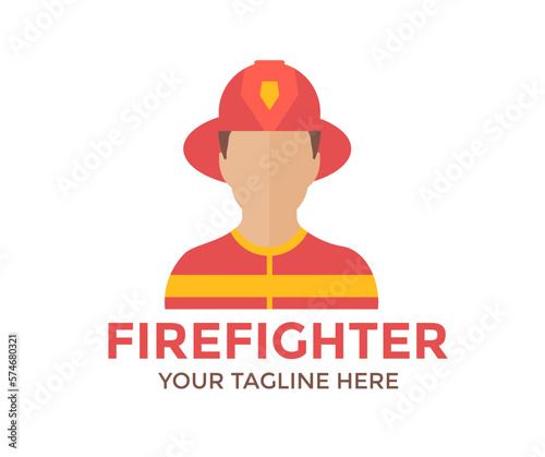 Hard-working professional Firefighter portrait on duty logo design. Person Profile, Avatar Symbol, Male people icon. Male professional firefighter worker vector design and illustration. 