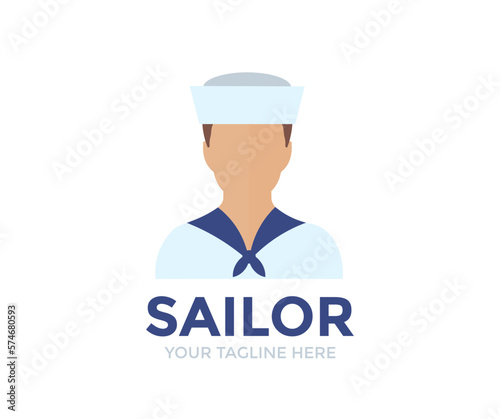 Hard-working professional sailor man logo design. Person Profile, Avatar Symbol, Male people icon. Seaman. Male professional sailor man striped uniform worker vector design and illustration.