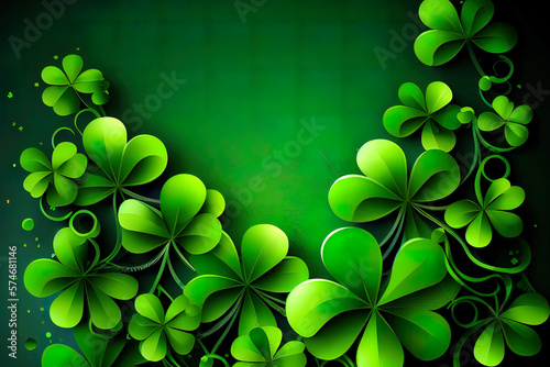 Green st. Patrick day background. Holiday greeting card. Saint patrick day, realistic. Generative Ai