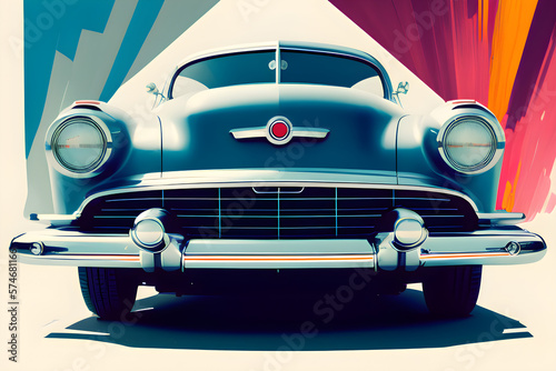 Vintage car front view isolated. T-shirt design, posters, canvases. Generative AI