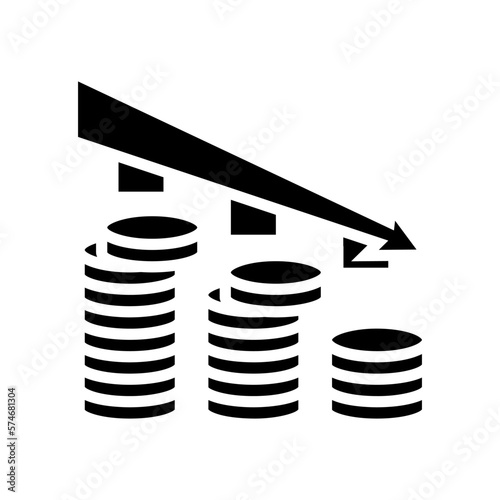 drop decline fall trend gold coin glyph icon vector illustration