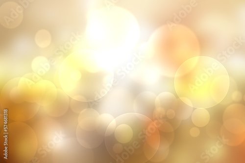 Abstract bright gradient orange yellow gold autumn background texture with sunny lights and bokeh circles. Space for your design. Beautiful orange illustration.