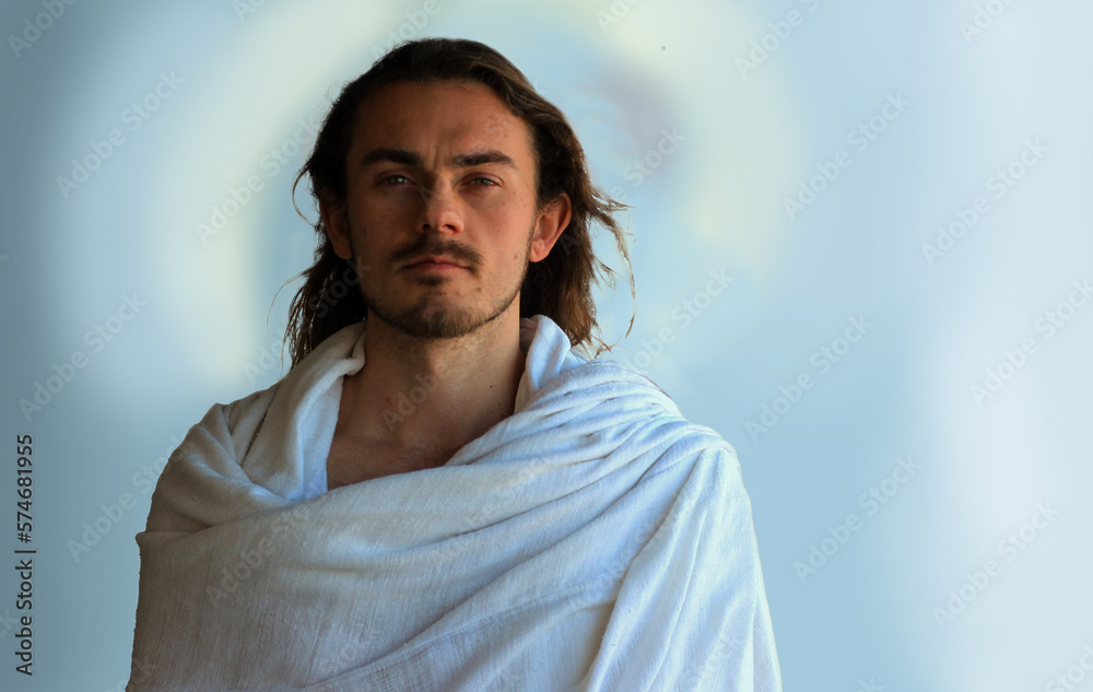 Portrait of a man with halo who looks like Jesus the Christ created using Generative AI