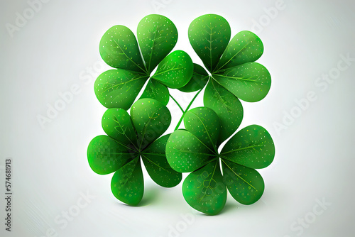 Banner with shamrock leaves realistic green clovers horizontal. Generative Ai