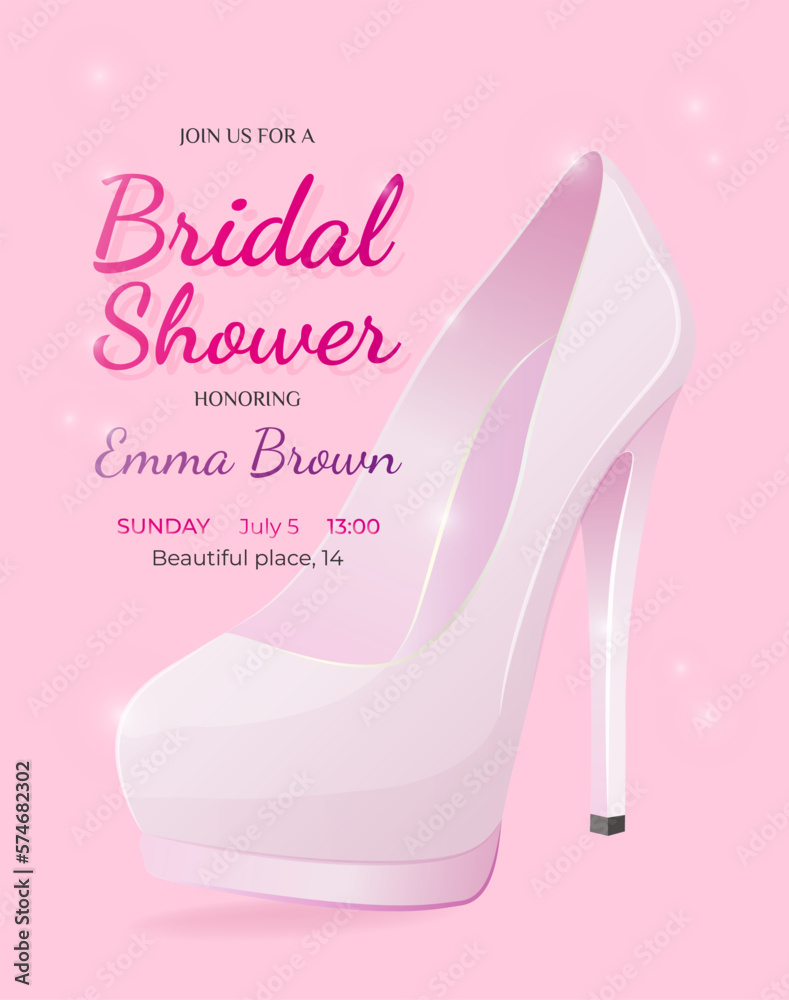Bridal Shower invitation card with wedding shoe.