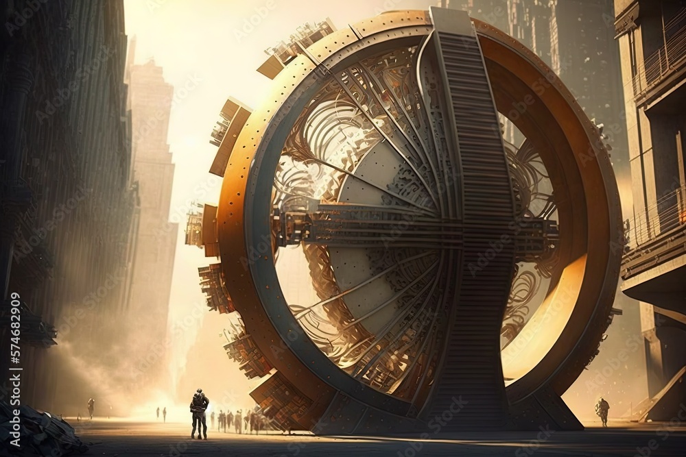 Obraz premium Churning Wheels of Big City Progress; Generative AI