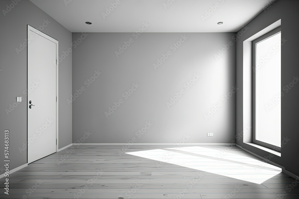 Empty mockup room. Empty room with light gray walls and hardwood floor. Loft. Generative AI Empty mockup room. Empty room with light gray walls and hardwood floor. Loft. Generative AI