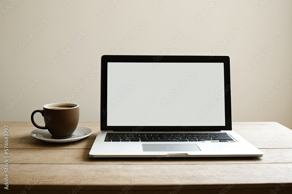 Empty laptop on the table. advertisement text space. Generative AI Empty laptop on the table. advertisement text space. Generative AI