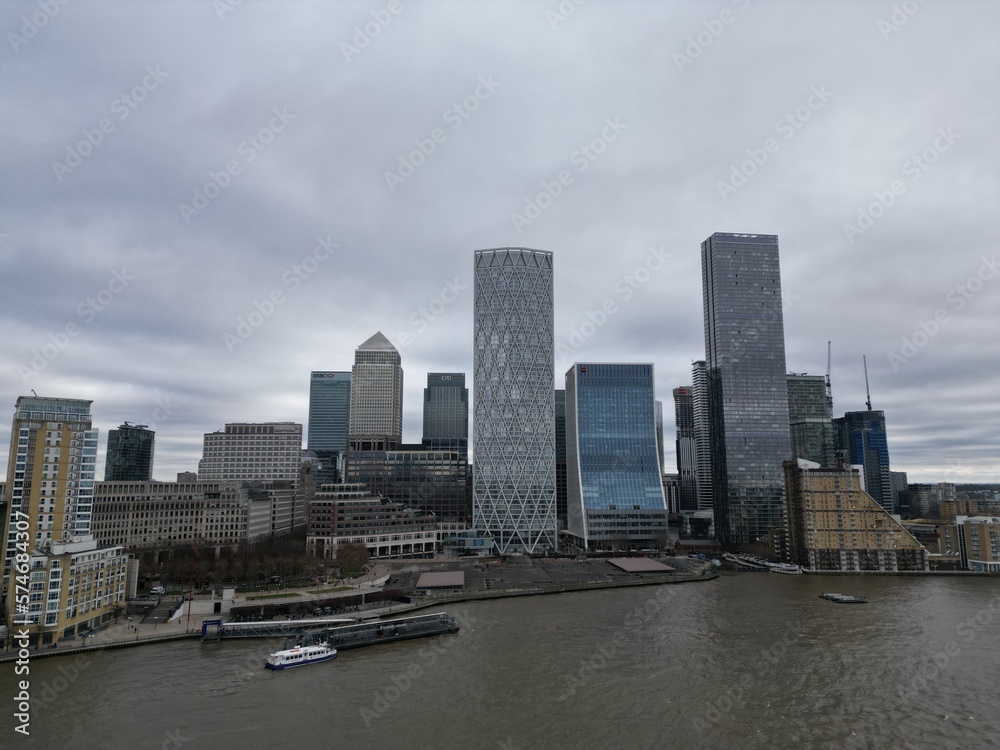 Riverside appartments Canary wharf London UK drone aerial view
