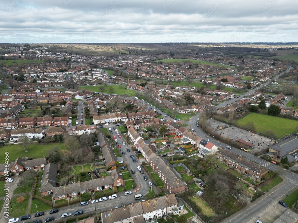 Council estate Debden  Essex UK  drone aerial view