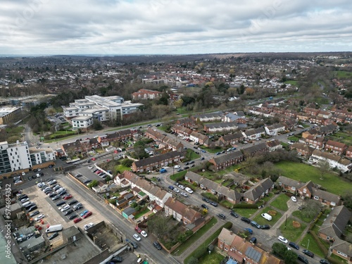 Debden housing estate streets and roads Essex UK drone aerial view