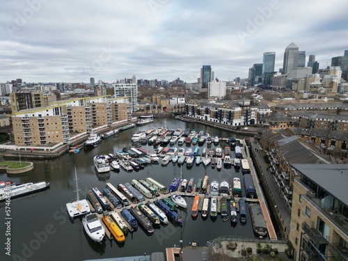 Photo Limehouse basin East London Drone, Aerial, view from air, birds eye view,