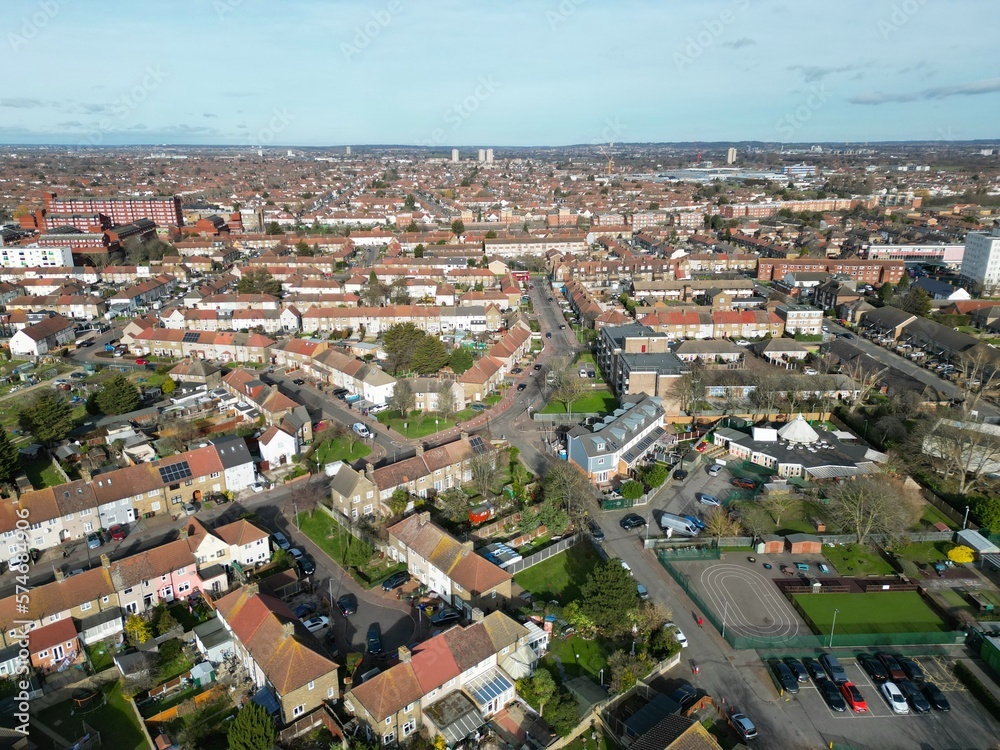 Council housing Dagenham London UK Drone, Aerial, view from air, birds eye view,