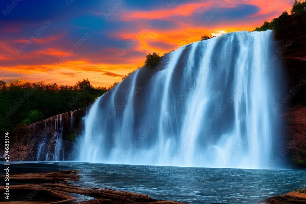 Fototapeta premium Oil painting artistic image of stock market water falls down sunset relaxation - generative ai