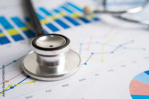 Stethoscope on graph paper, Finance, Account, Statistics, Investment, Analytic research data economy and Business company concept.