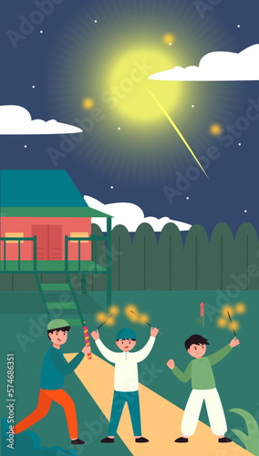 three men were celebrating the eve of Eid al-Fitr by getting together and setting off firecrackers together
