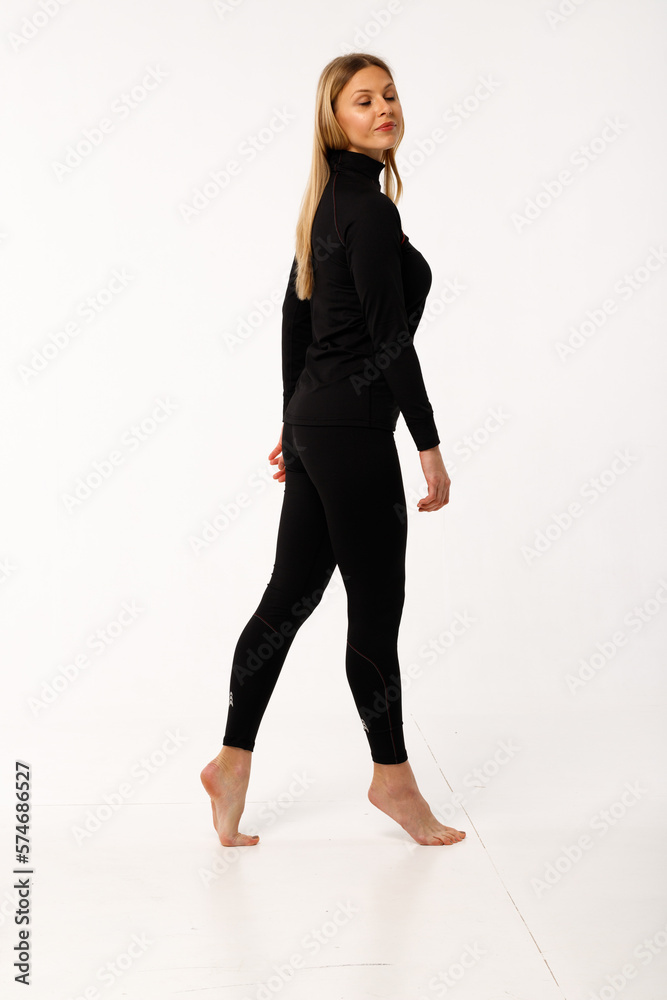 Sporty blonde girl in thermal clothing for women Sporty blonde girl in thermal clothing for women