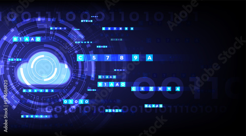 Digital cloud networking and password code. Binary computer random concept. Abstract data transfer technology banner layout. Web server encoding communication background