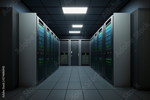 Dayun data center, computer networking server room. AI technology generated image
