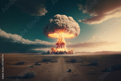 Nuclear explosion, Huge nuclear bomb explosion, end of the world, doomsday in a post apocalyptic world, Atomic weapons and the apocalypse. Generative AI.