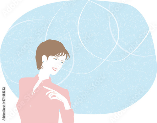 振り返って笑うミドルの女性の表情のイラスト
